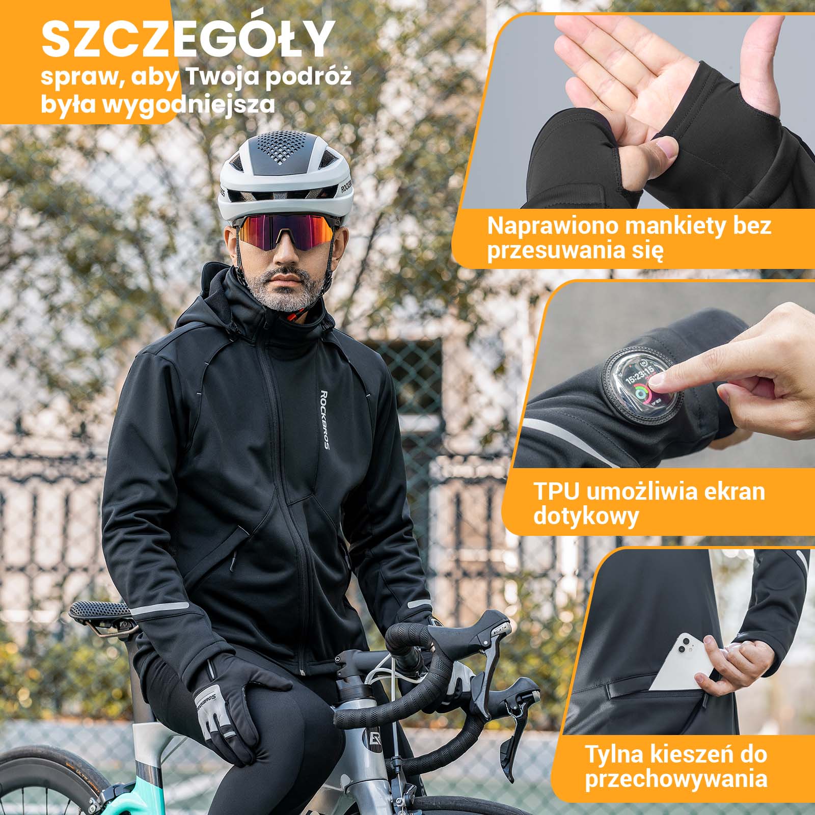 ROCKBROS Zimowa Kurtka Rowerowa Męska Wodoodporna Wiatroszczelna M-4XL - Image 9