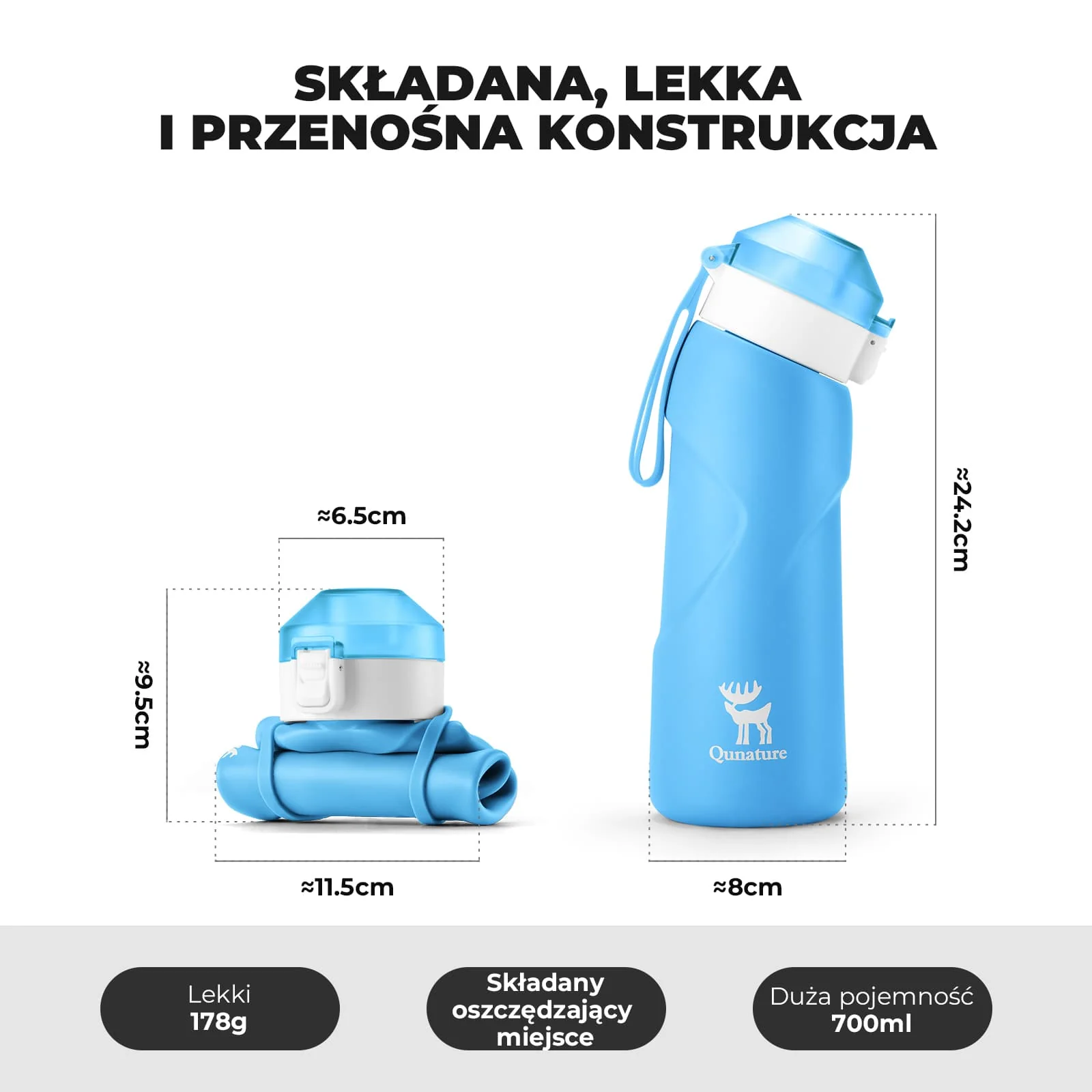 Qunature Składany Miękki Bidon Z Ukośnym Ustnikiem 700 ml - Image 16