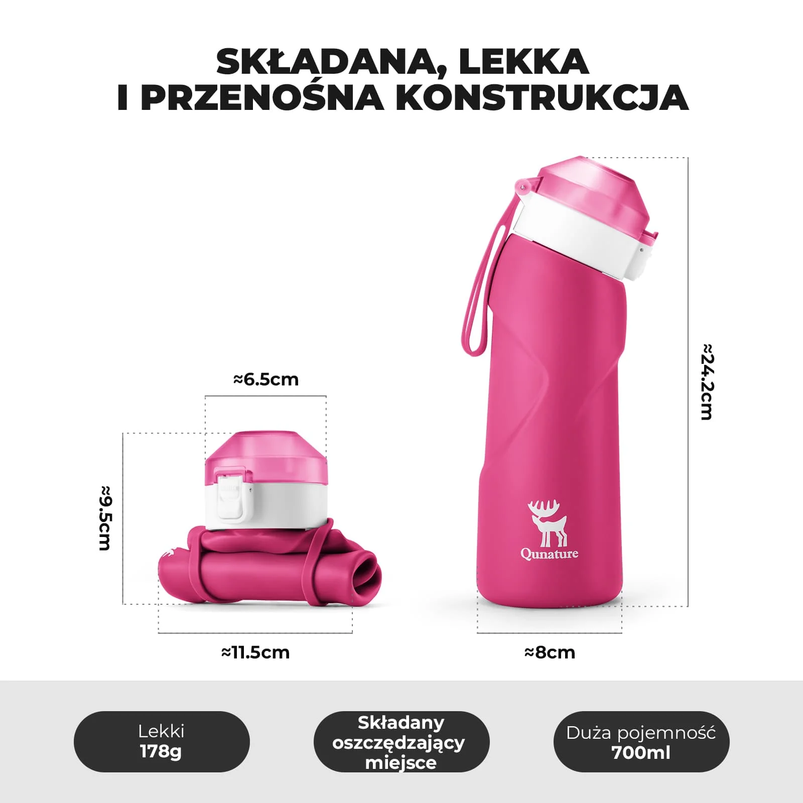 Qunature Składany Miękki Bidon Z Ukośnym Ustnikiem 700 ml - Image 2