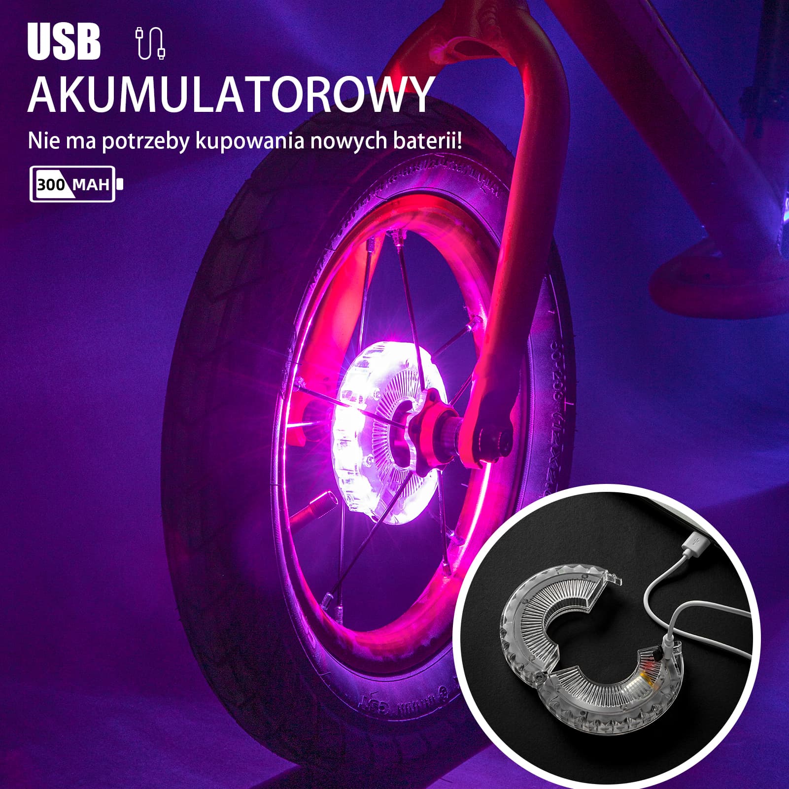 Światło Koła Rowerowego USB-Ładowalna, Wodoodporna Lampa Do Obręczy - Image 5