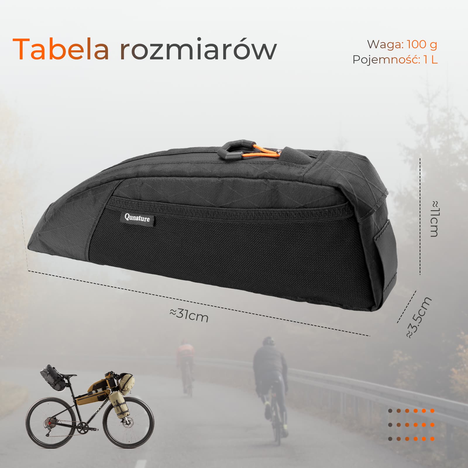 Qunature Torba na Górną Rurę Ramy – Pojemność 1L do Bikepackingu - Image 5