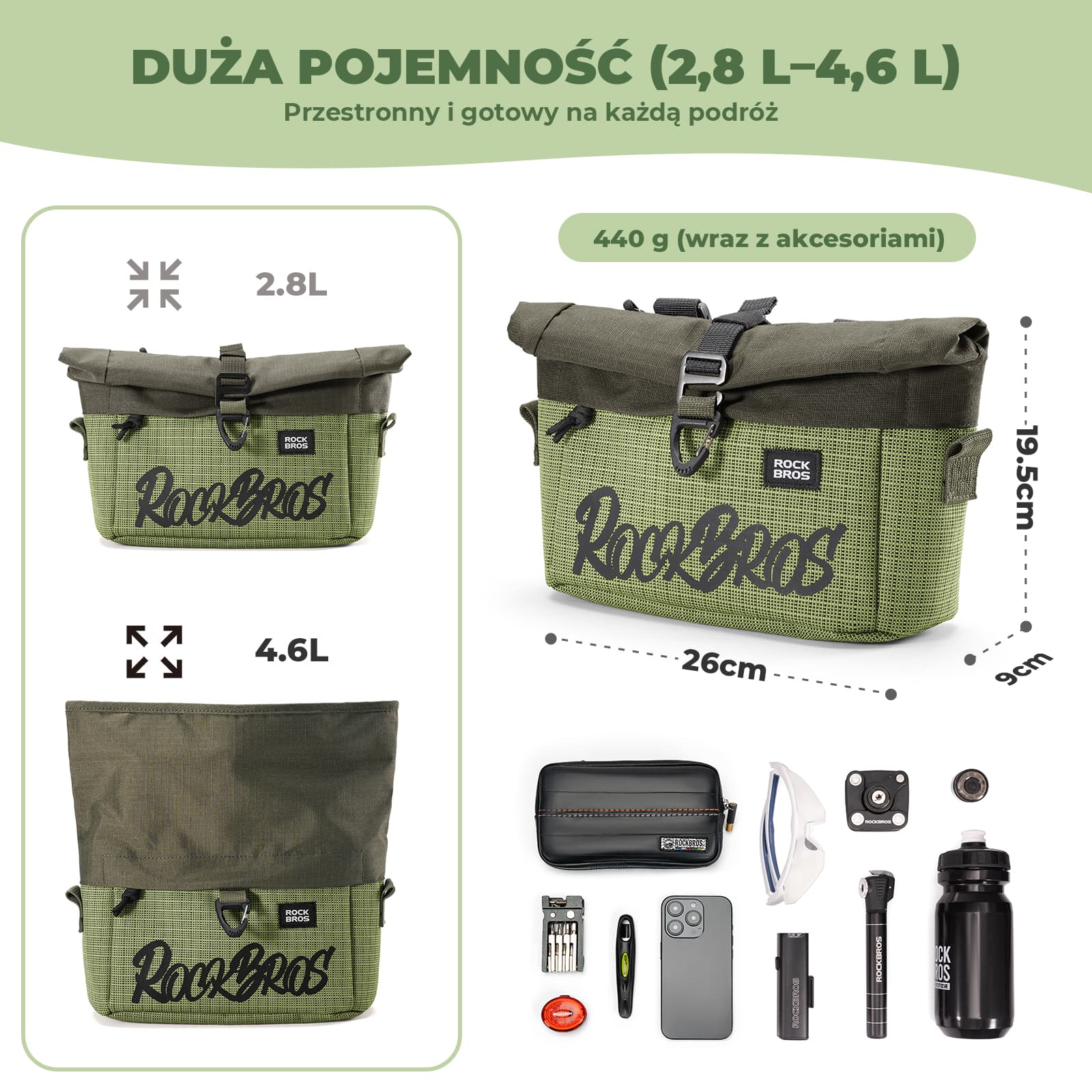 Torba Na Kierownicę Rowerową Do Rowerów Z Prostą Kierownicą I Brompton 1.8-2.8 L - Image 2