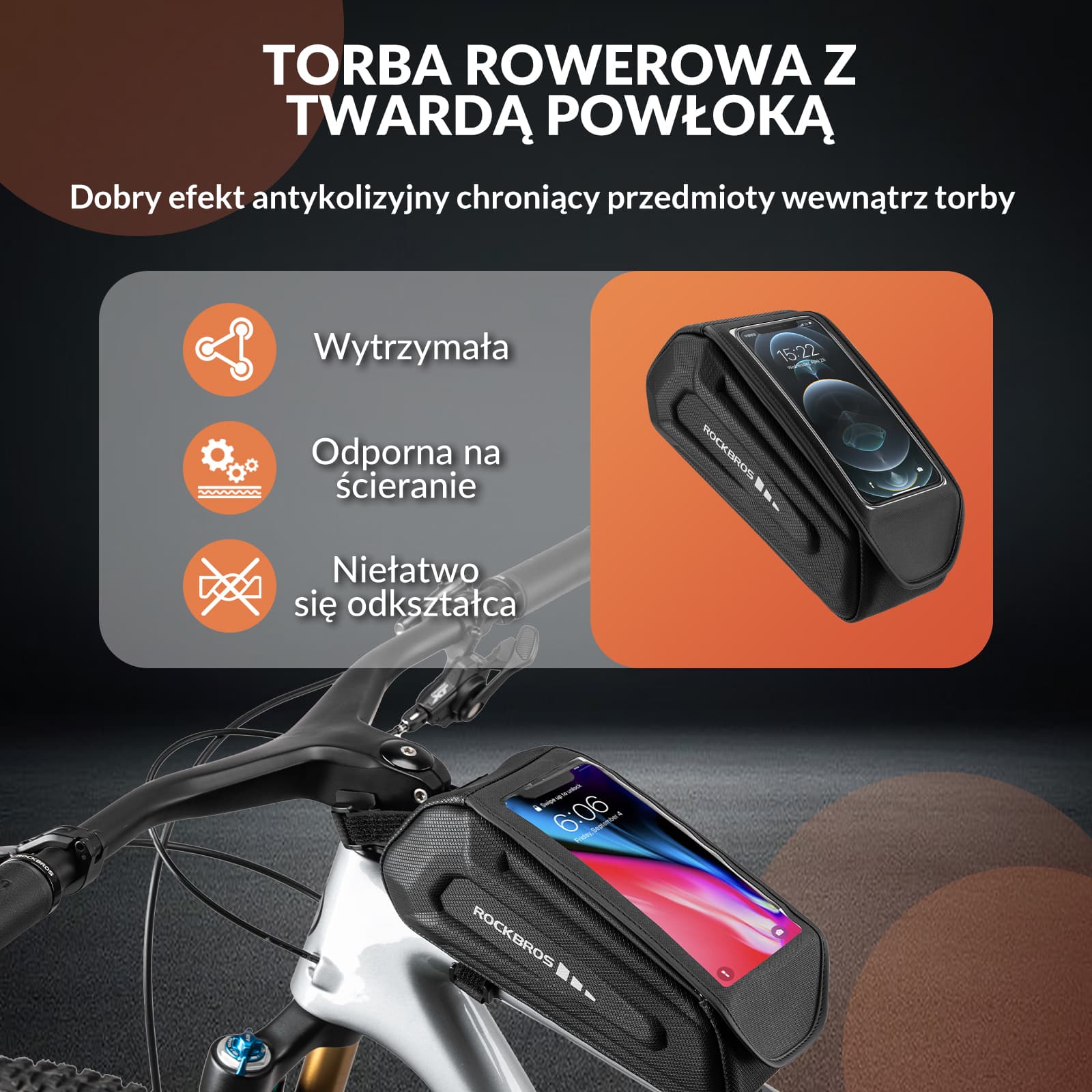 Torba na Ramę Roweru Twarde Etui z Ekranem Dotykowym do Telefonów do 6,8 Cala - Image 2