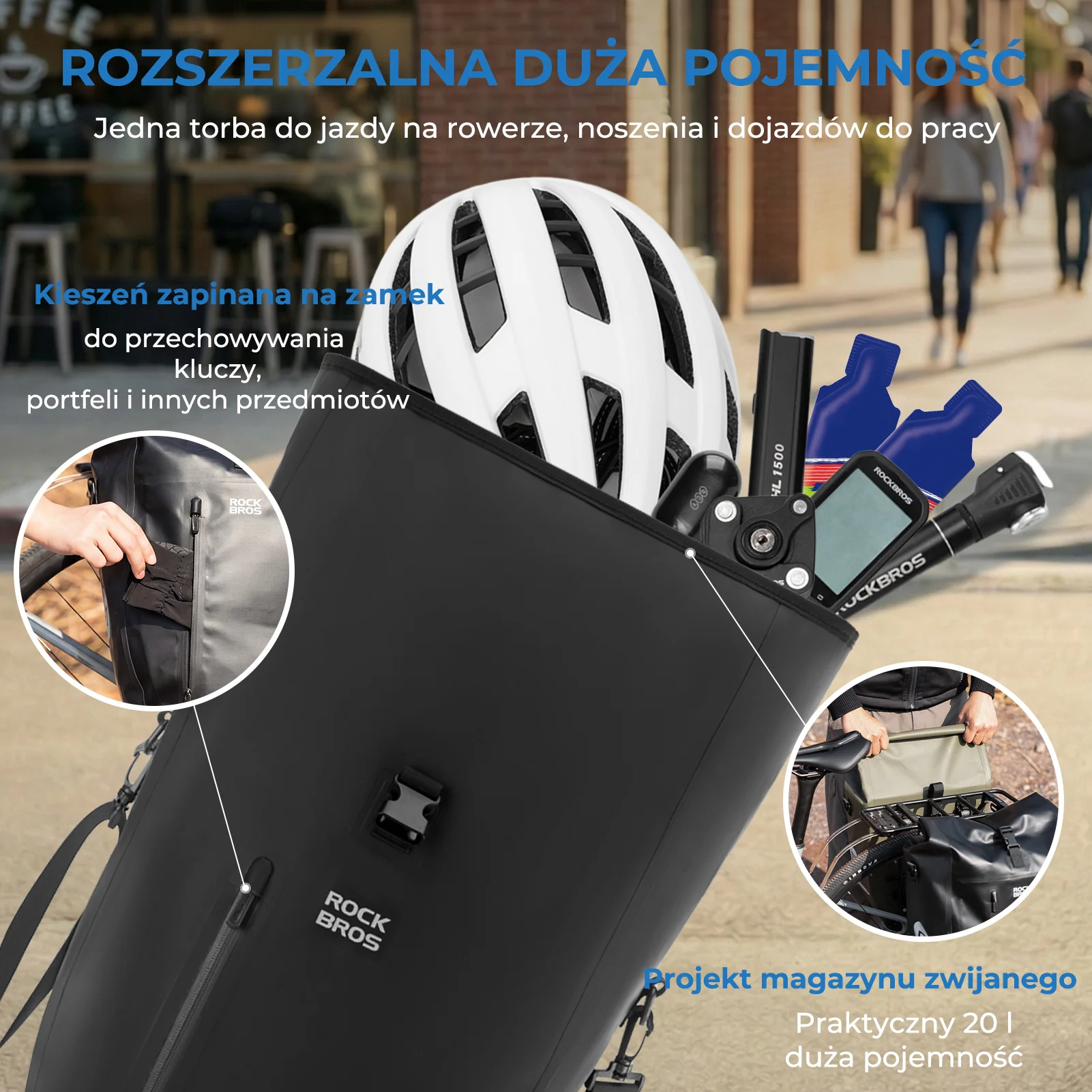 Torba Rowerowa Na Bagażnik W Pełni Wodoodporna I Odblaskowa 20L -AS-166 - Image 13