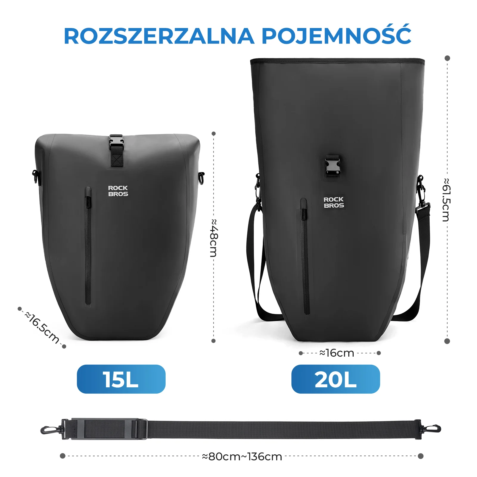 Torba Rowerowa Na Bagażnik W Pełni Wodoodporna I Odblaskowa 20L -AS-166 - Image 17