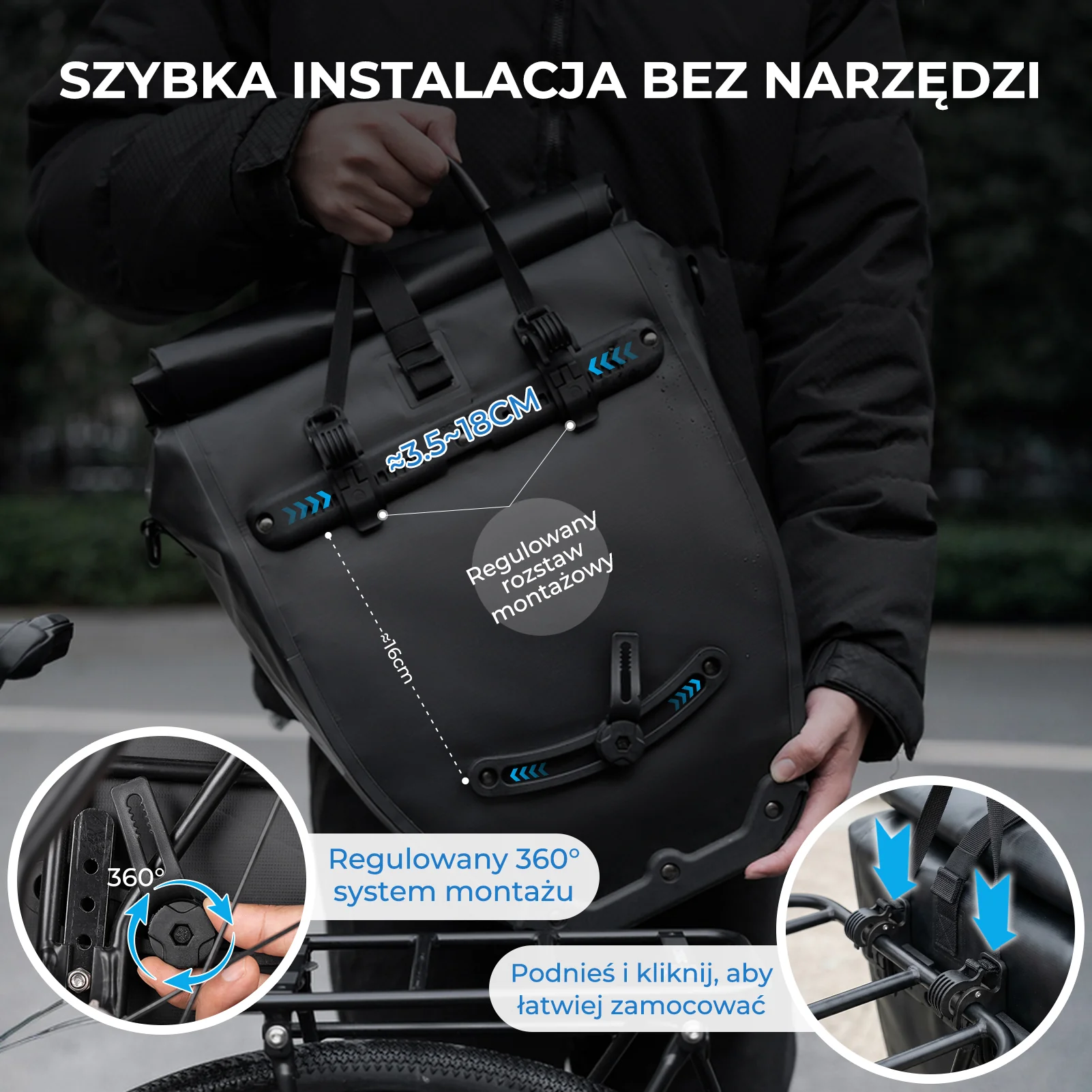 Torba Rowerowa Na Bagażnik W Pełni Wodoodporna I Odblaskowa 20L -AS-166 - Image 5