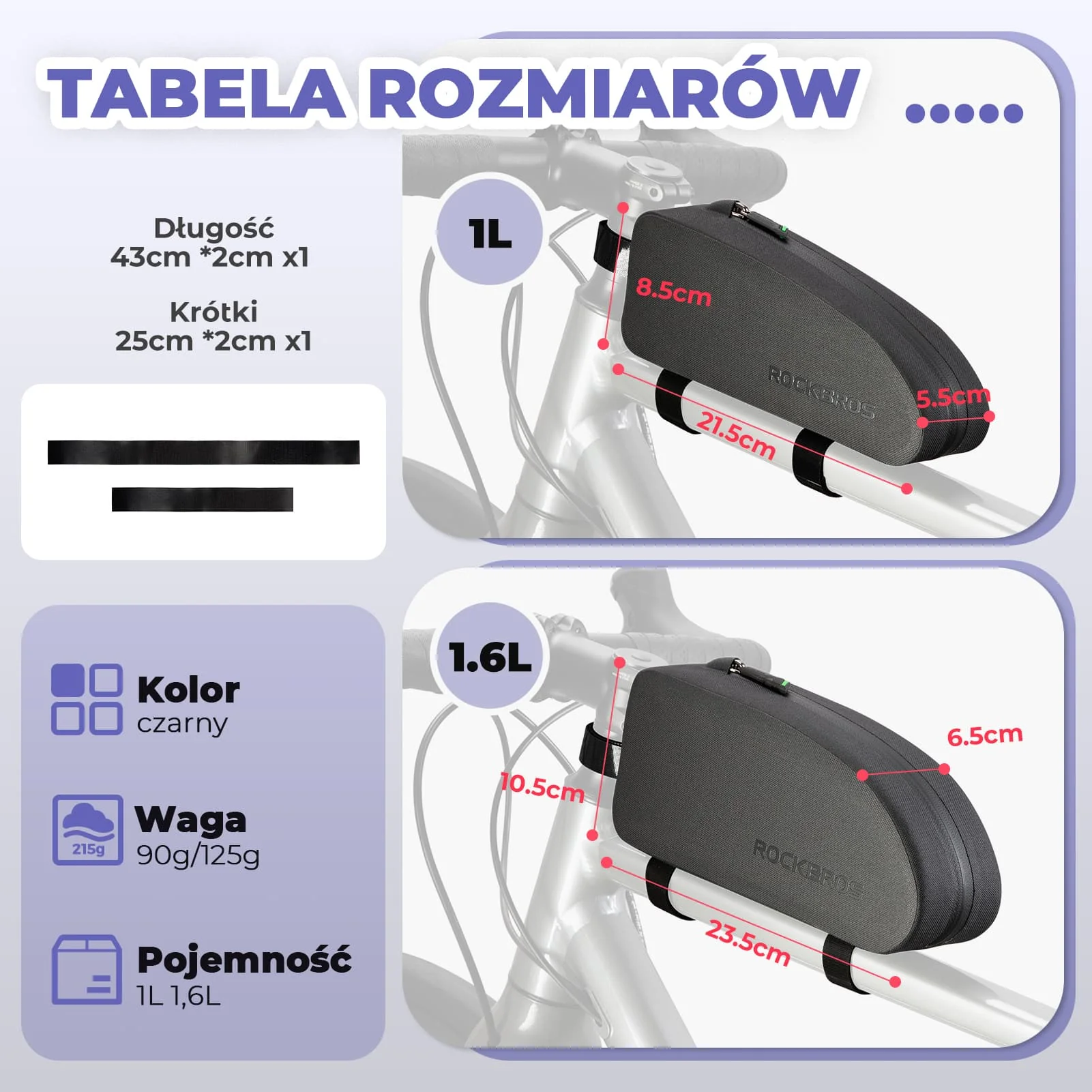 Torba Rowerowa na Ramę Wodoodporna I Pyłoszczelna Czarna 1L/1.6L - Image 10