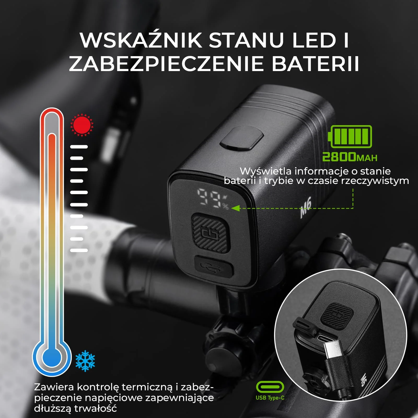 Przednie Światło Rowerowe 1000 LM z Cyfrowym Wyświetlaczem-M6 - Image 5