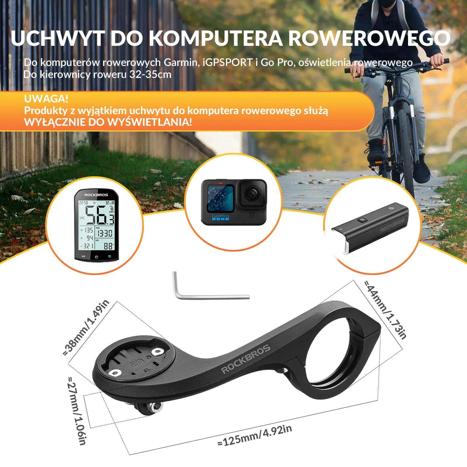 Uchwyt na Komputer Rowerowy – 3w1 z Mocowaniem na Światło/Kamerę - Image 2