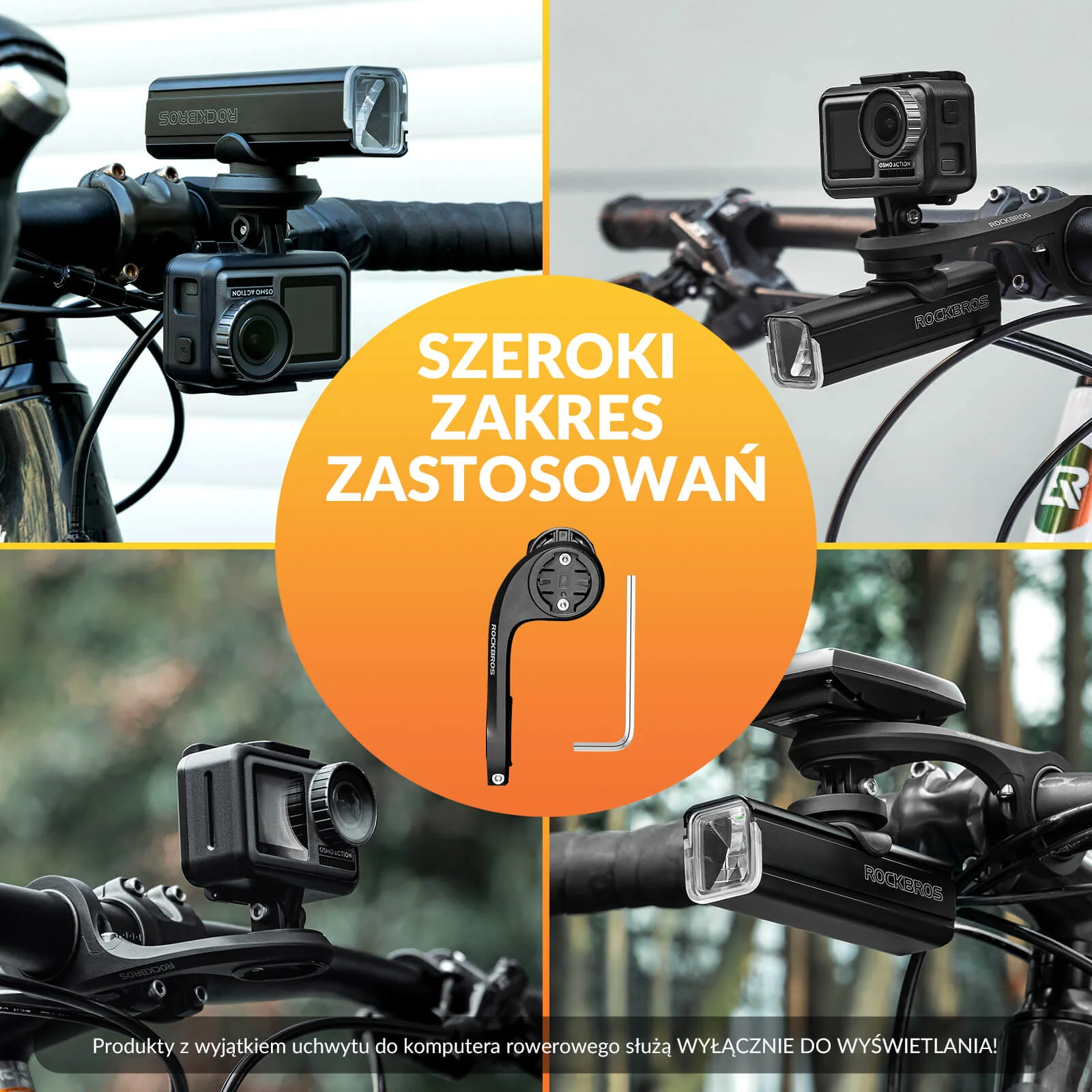 Uchwyt na Komputer Rowerowy – 3w1 z Mocowaniem na Światło/Kamerę - Image 6