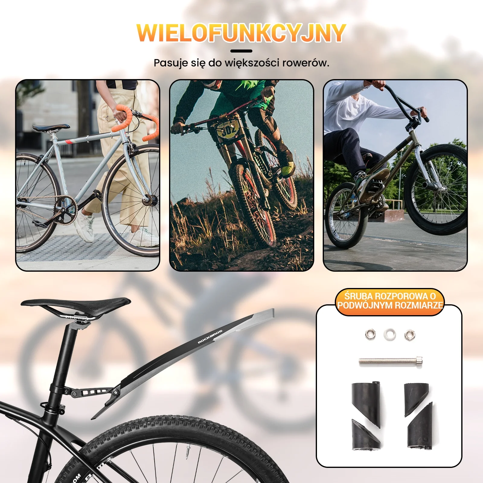 Zestaw Błotników Rowerowych z Tyłu i z Przodu, Regulowany-DNB-890 - Image 4