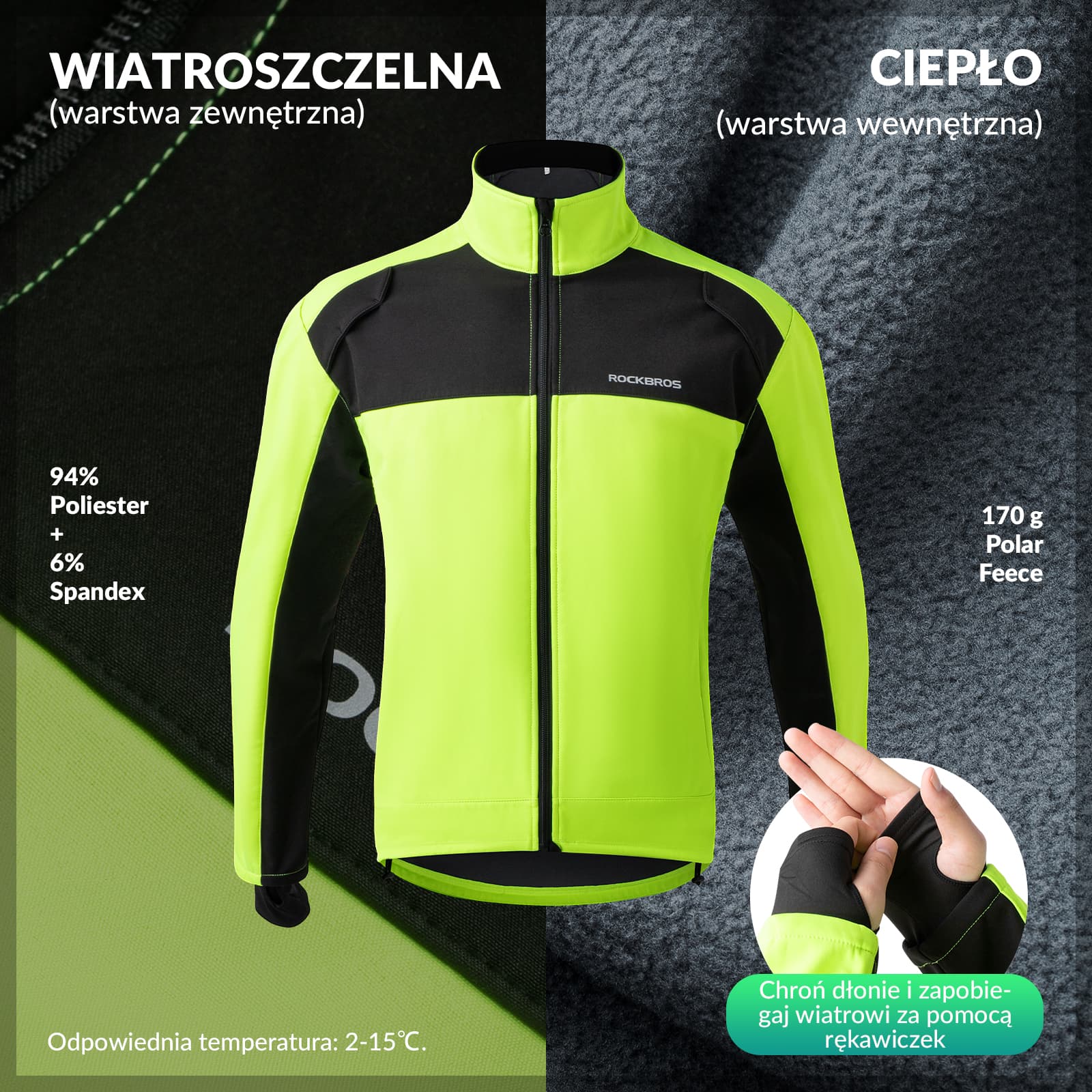 Zimowa Wiatroodporna Kurtka Rowerowa Typu Softshell Mężczyźni -YPW055 - Image 7